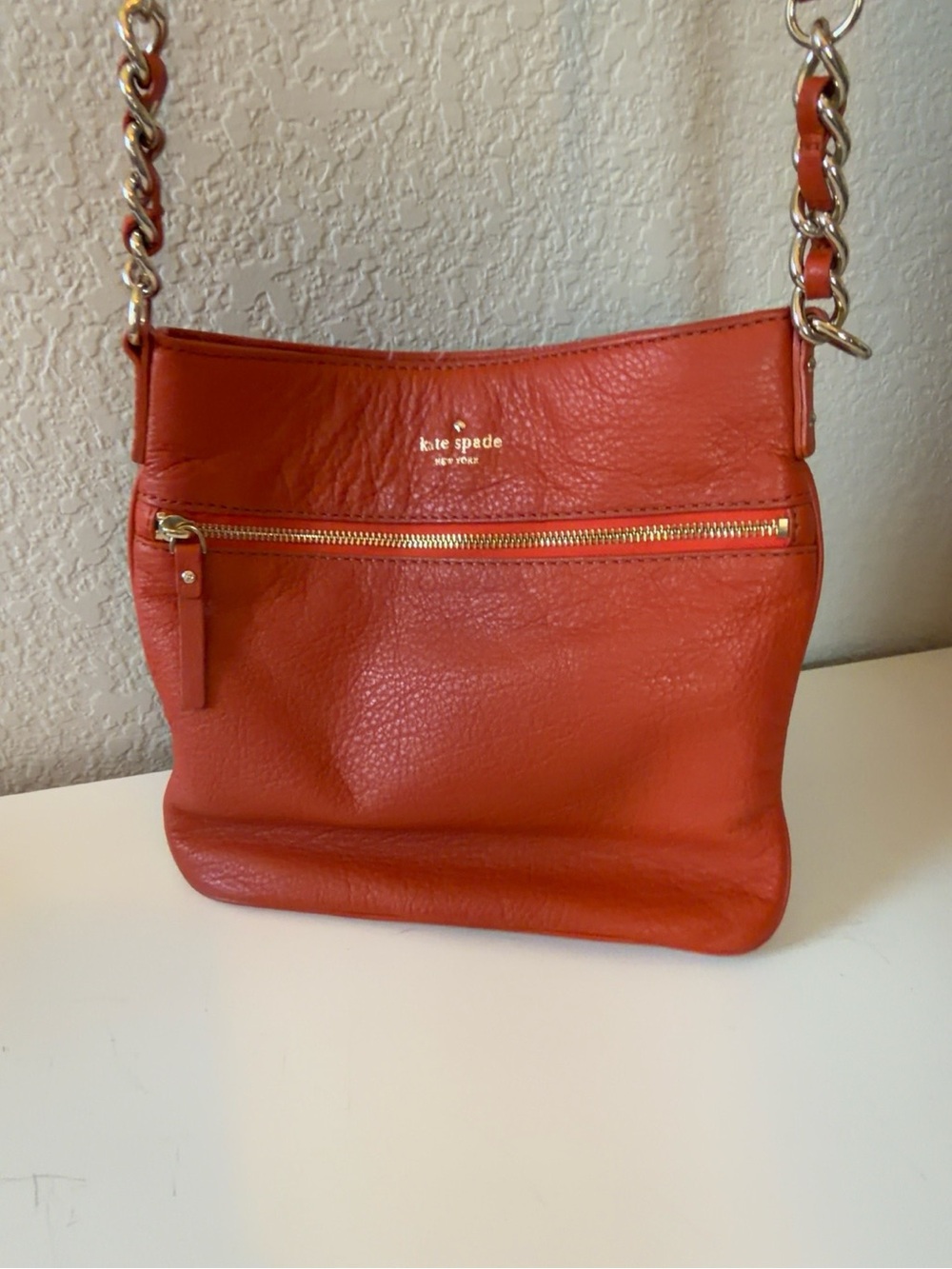 Kate Spade Tangerine Leather Chain-Accent Crossbody Bag